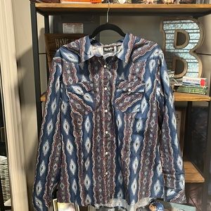 Wrangler Retro Women’s Pearl Snap - Blue Multi Pattern